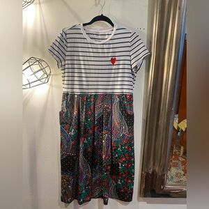 OOAK Upcycled Striped and Paisley Dress has pockets!